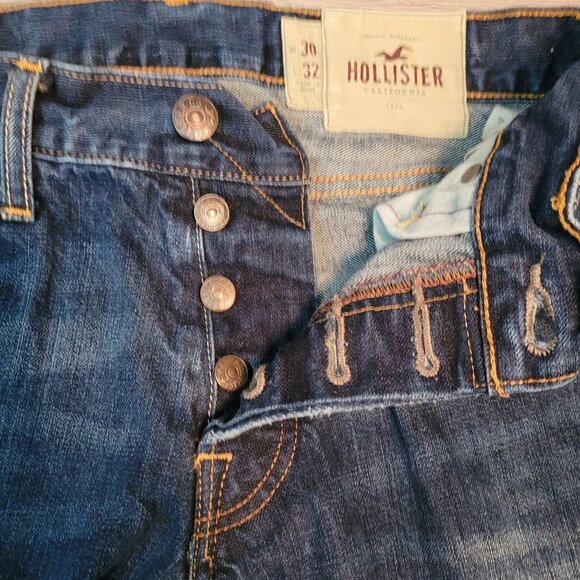 Hollister Jeans 30x32 Button Fly Straight Ripped Medium Light Wash Cotton Denim - Picture 4 of 11
